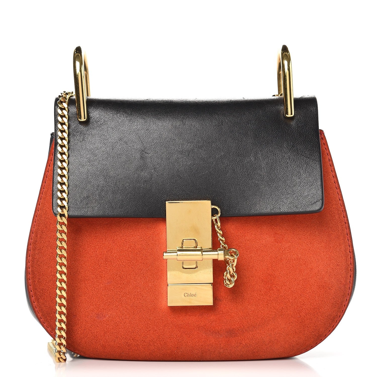 Chloe Suede Smooth Calfskin Mini Drew Shoulder Bag Plaid Red Black 1 of 11