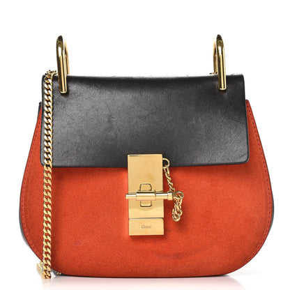 Chloe Suede Smooth Calfskin Mini Drew Shoulder Bag Plaid Red Black 1 of 11