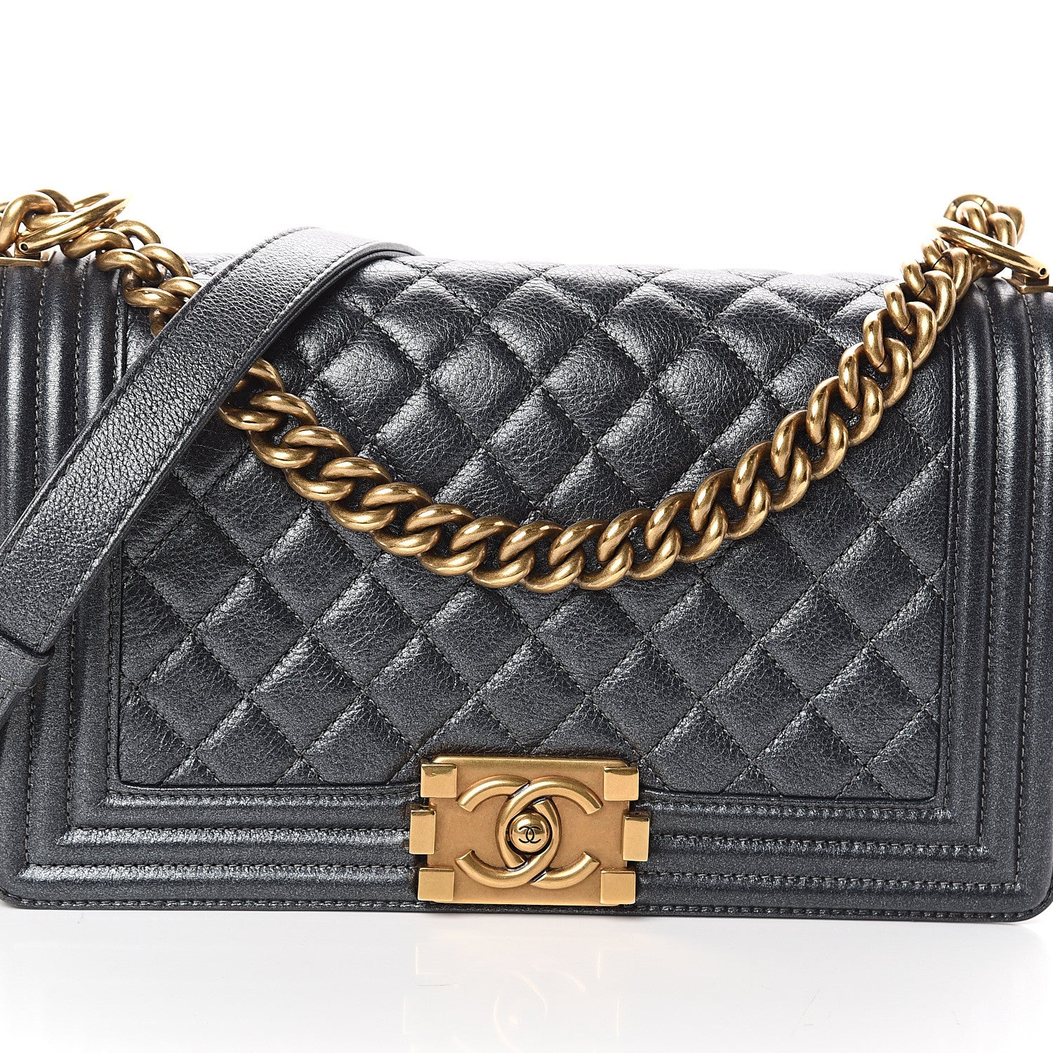 Chanel Metallic Calfskin Quilted Medium Boy Flap Grey 7 of 9