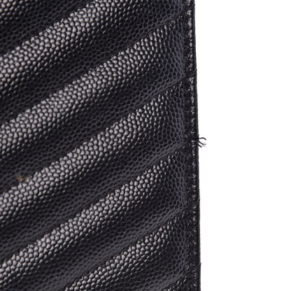 Saint Laurent Grain De Poudre Matelasse Chevron Bi-Color Monogram Chain Wallet White Black 15 of 16
