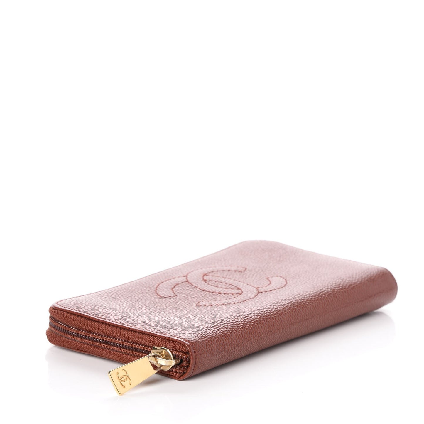 Caviar Large Timeless CC Gusset Zip Around Wallet Brown