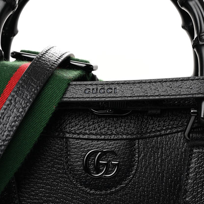 Gucci Textured Dollar Calfskin Web Monochrome Large Diana Tote Bag Black 9 of 13