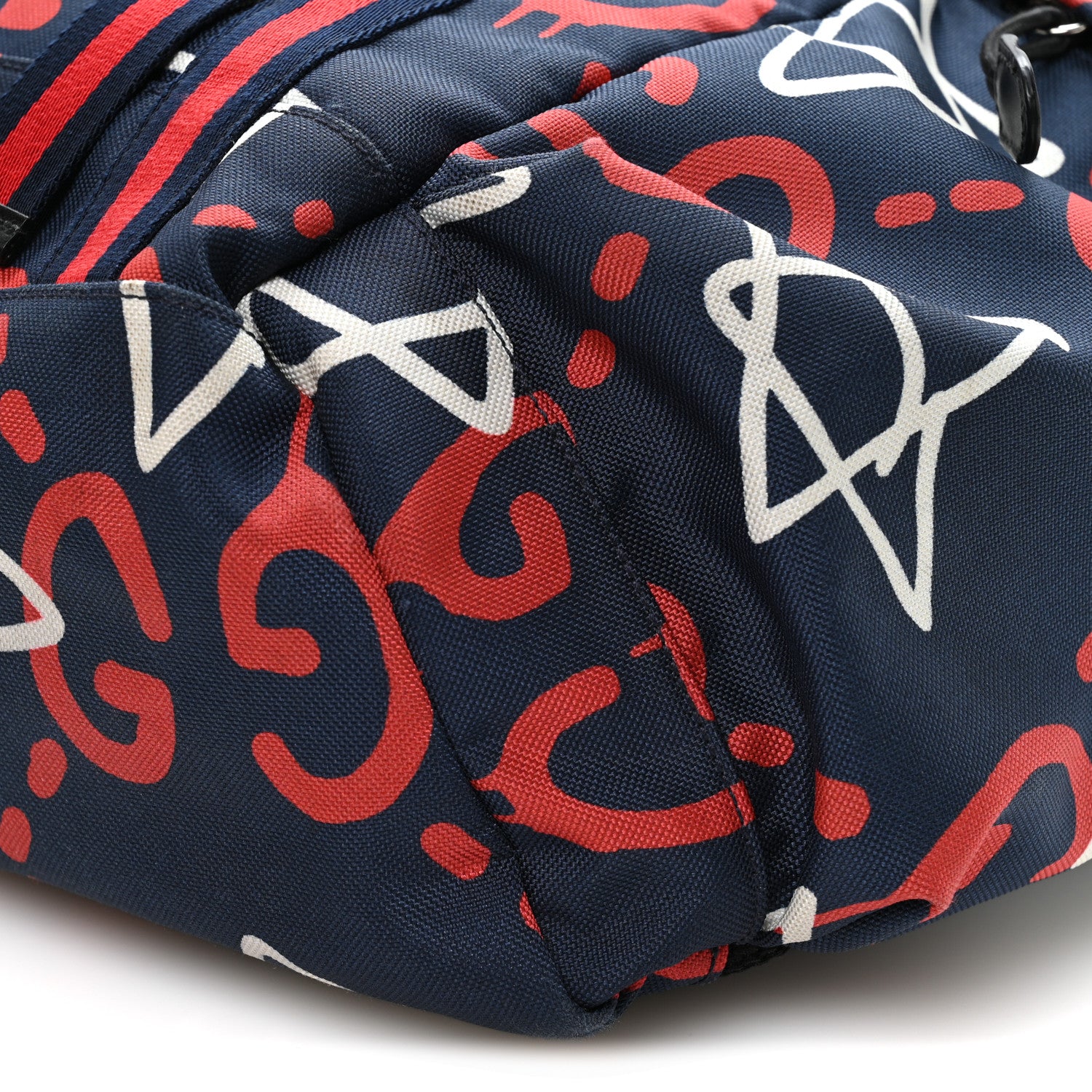 Gucci Techno Canvas GucciGhost Double Buckle Backpack Blue Agata