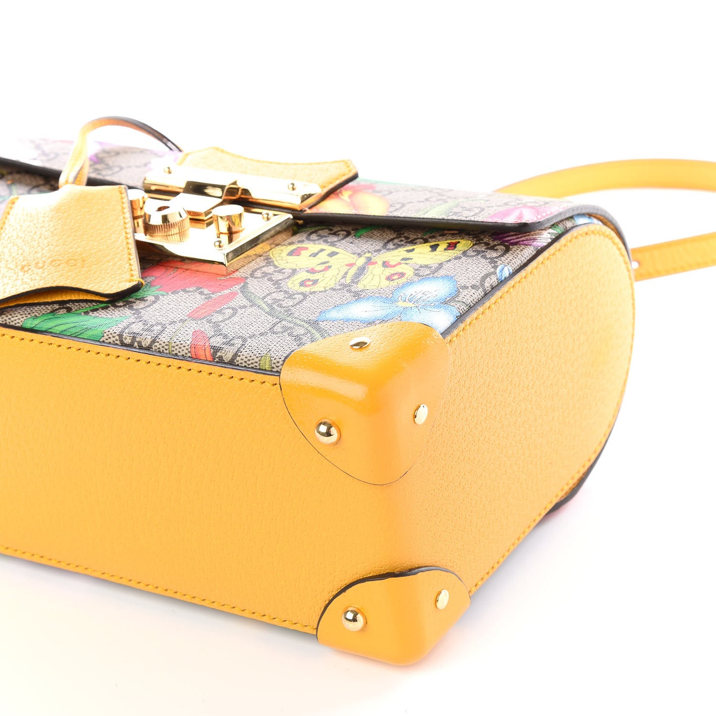 GG Supreme Monogram Flora Small Padlock Bamboo Shoulder Bag Beige Multicolor Crop