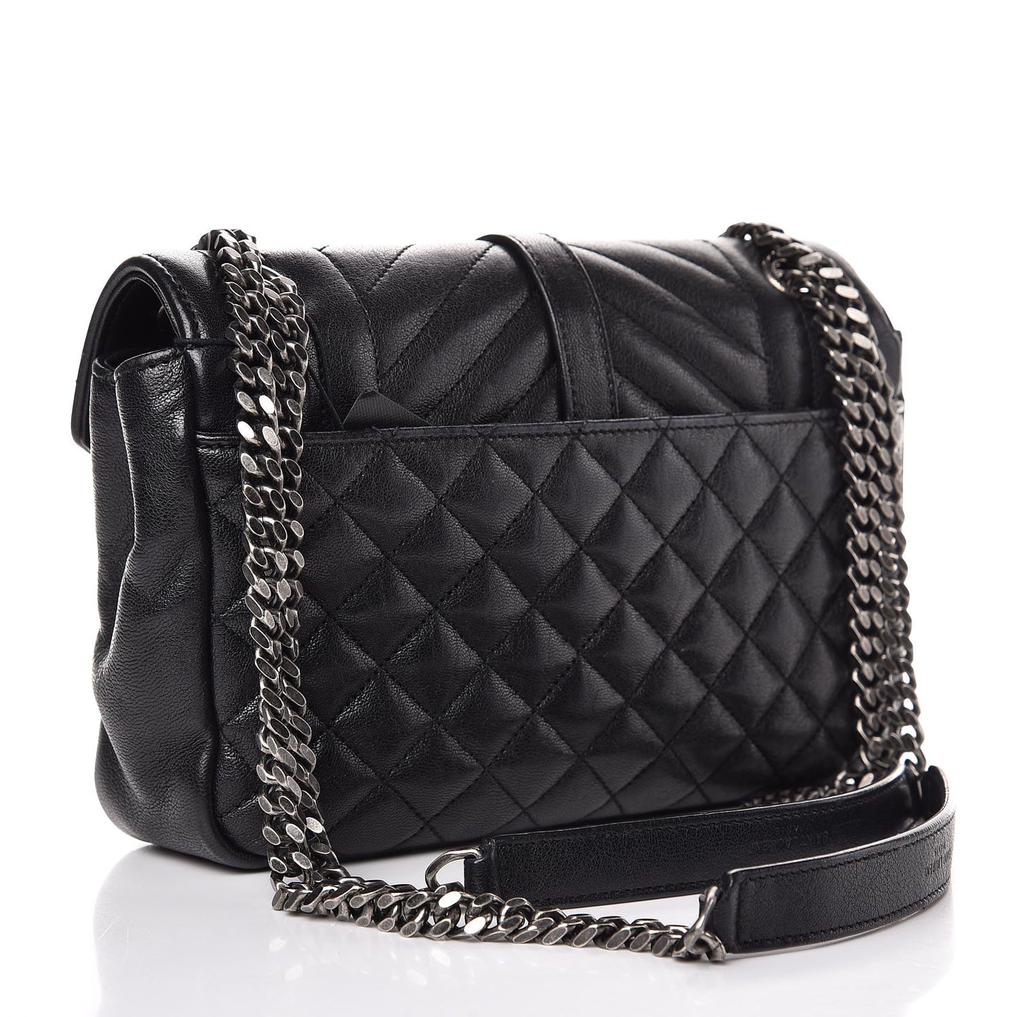 Sheepskin Tri-Quilt Monogram Medium College Bag Black
