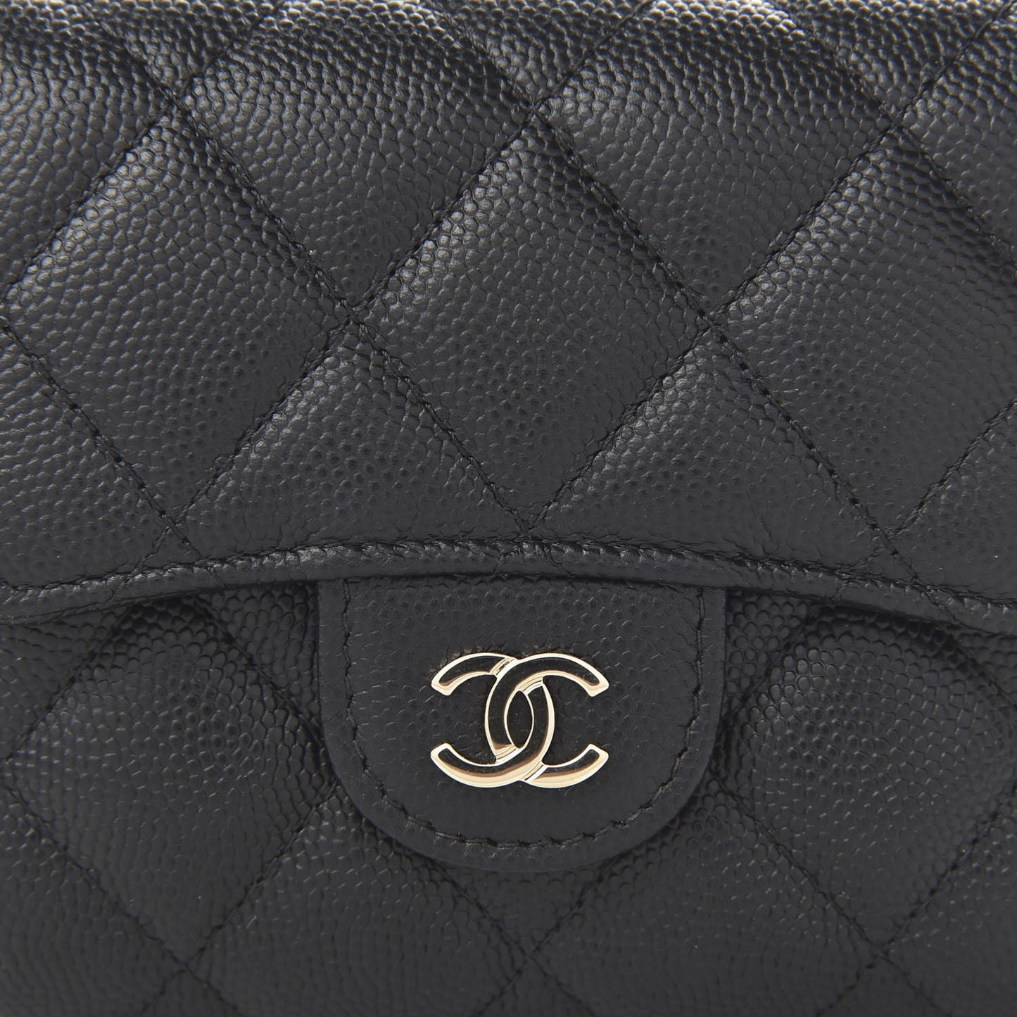 Caviar Quilted Compact Flap Wallet Black