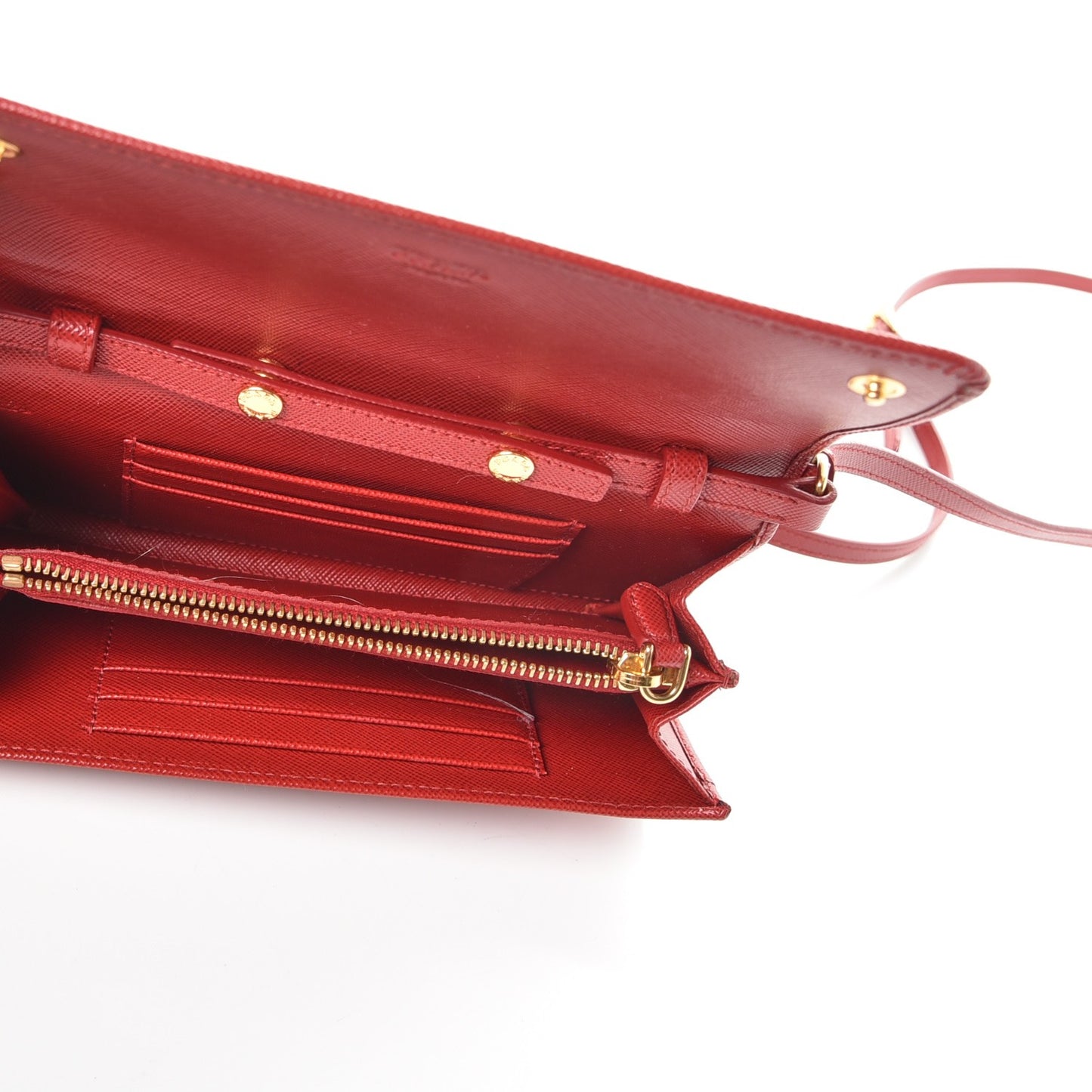 Saffiano Metal Mini Crossbody Wallet Rosso