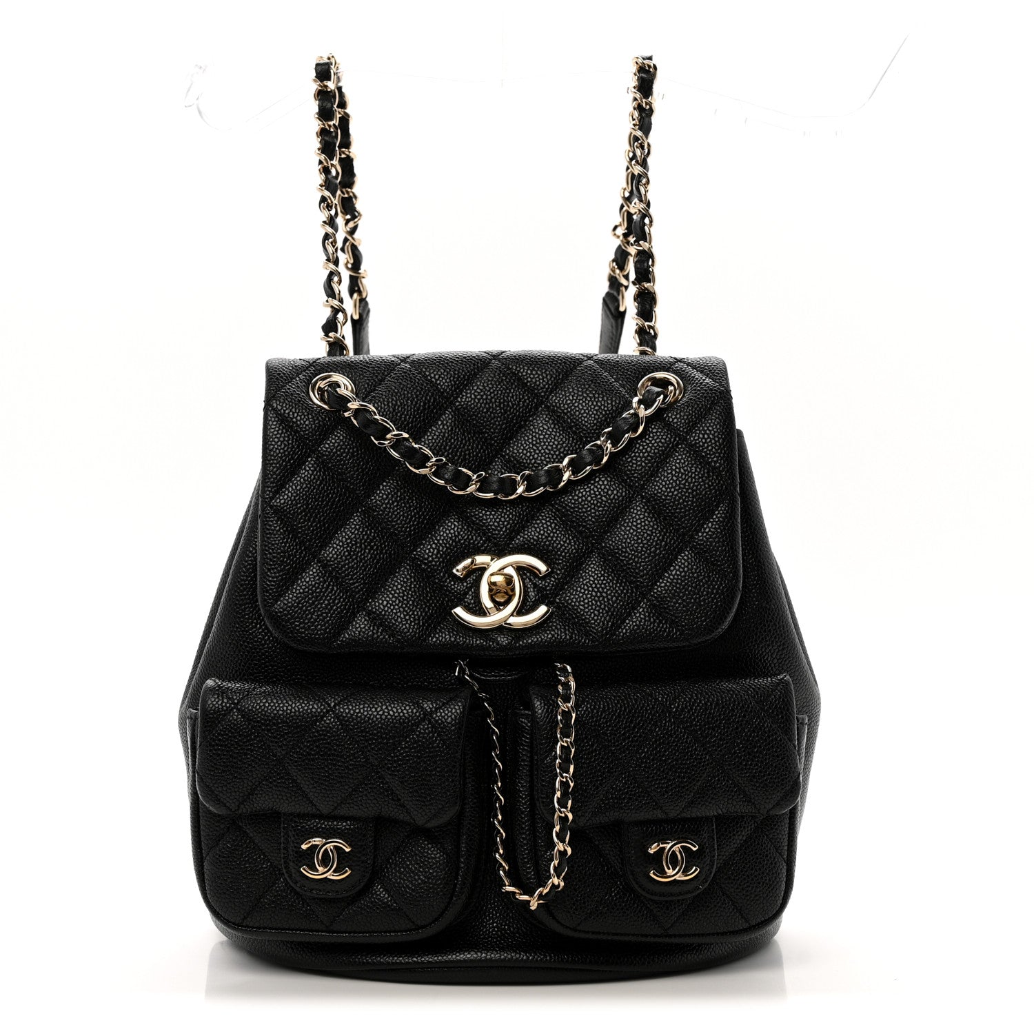 Chanel Shiny Caviar Quilted Medium Duma Pockets Drawstring Backpack Black 1 of 12