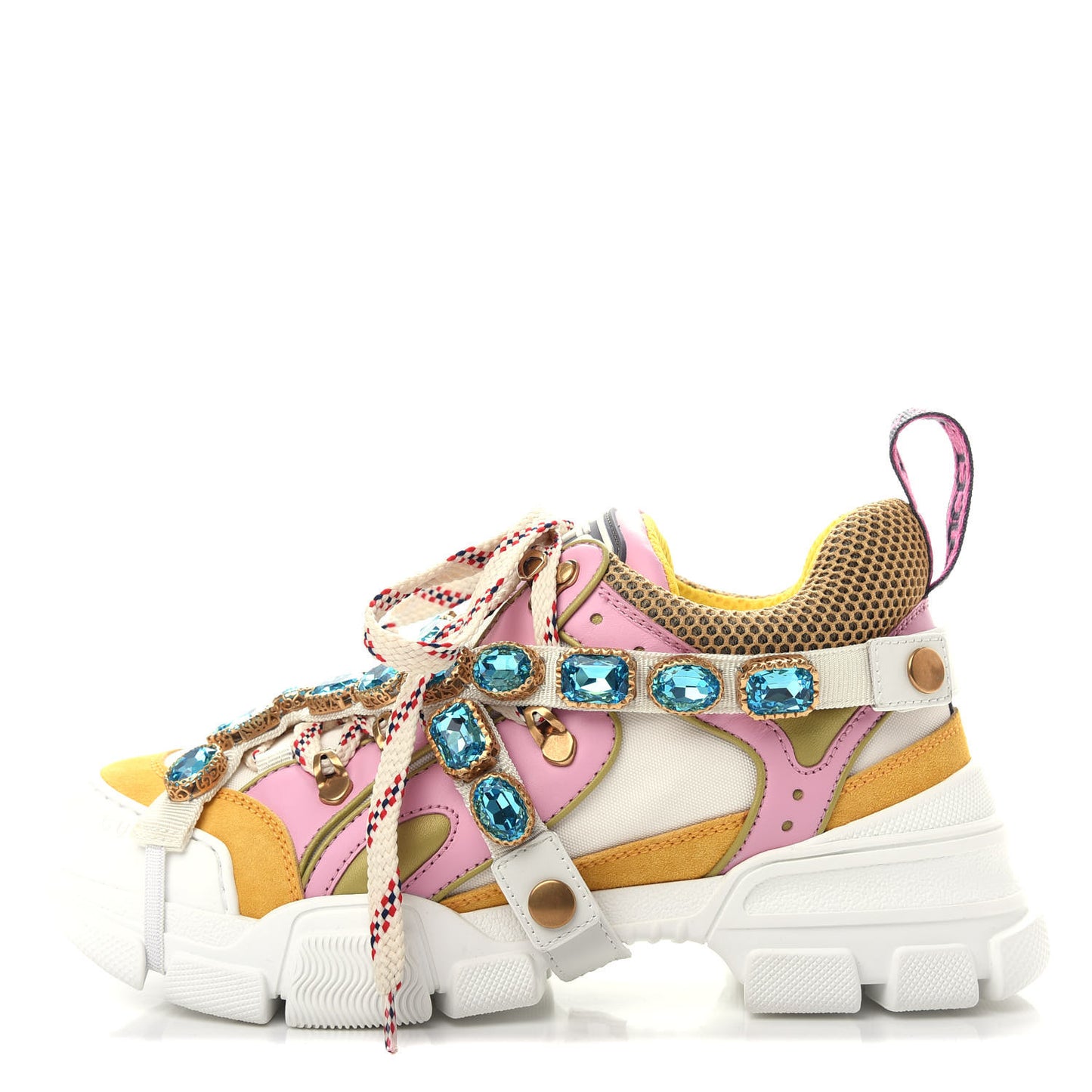 X SEGA Nylon Calfskin Suede Removable Crystals Flashtrek Sneakers 38.5 Great White Crop Soft Pink