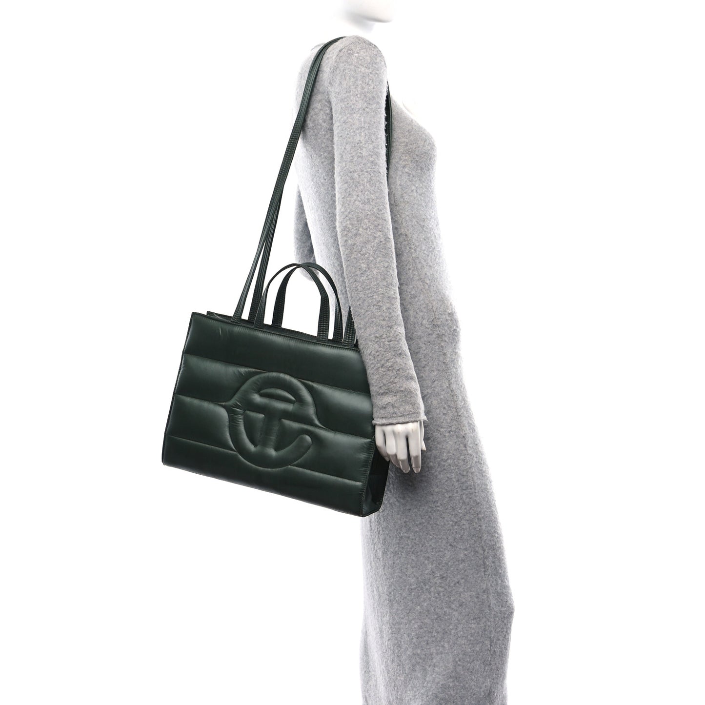 Nylon Medium Puff Shopping Bag Green