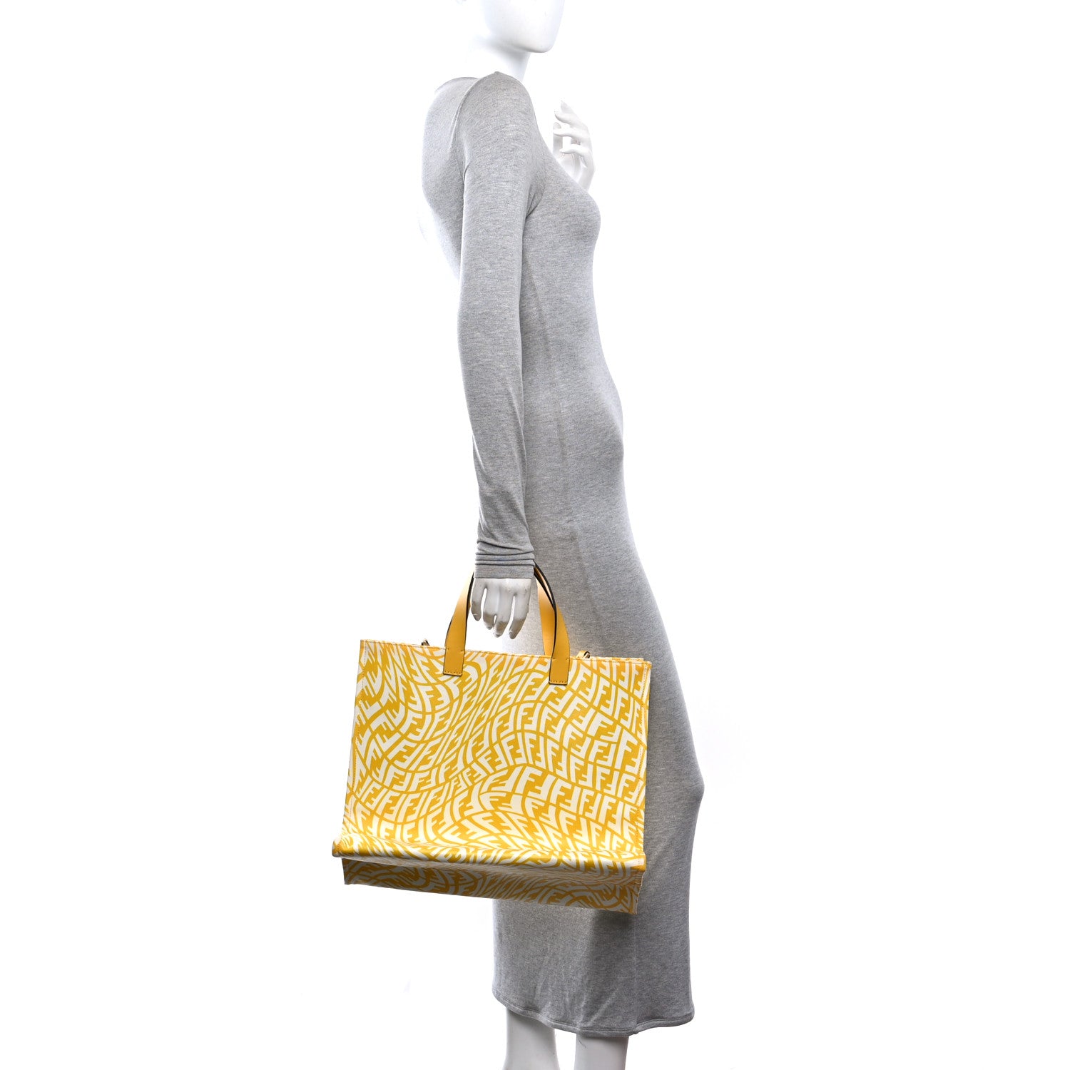 Fendi X SARAH COLEMAN Glazed Canvas Vitello King FF Vertigo Shopping Tote Bag Mimosa White 2 of 10