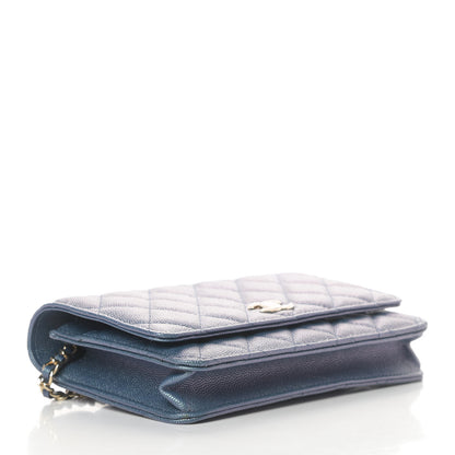 Chanel Iridescent Caviar Quilted Wallet On Chain WOC Dark Blue 4 of 12