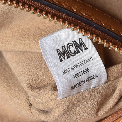 MCM Visetos Studded Medium Shopping Tote Cognac 9 of 9