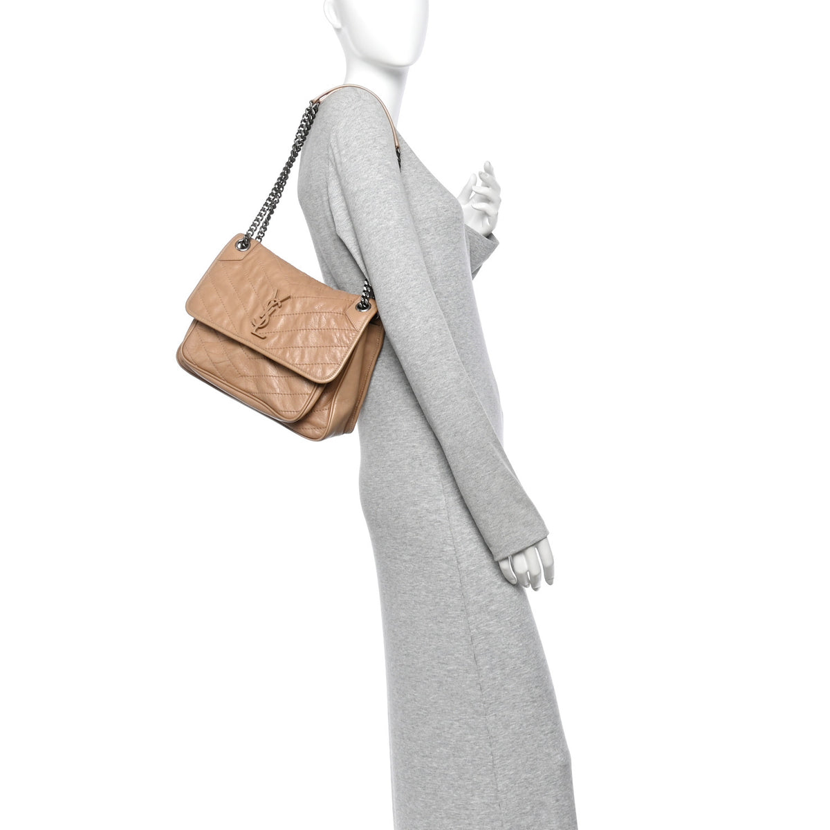 Saint Laurent Crinkled Calfskin Matelasse Monogram Medium Niki Chain Satchel Dark Toffee 2 of 10