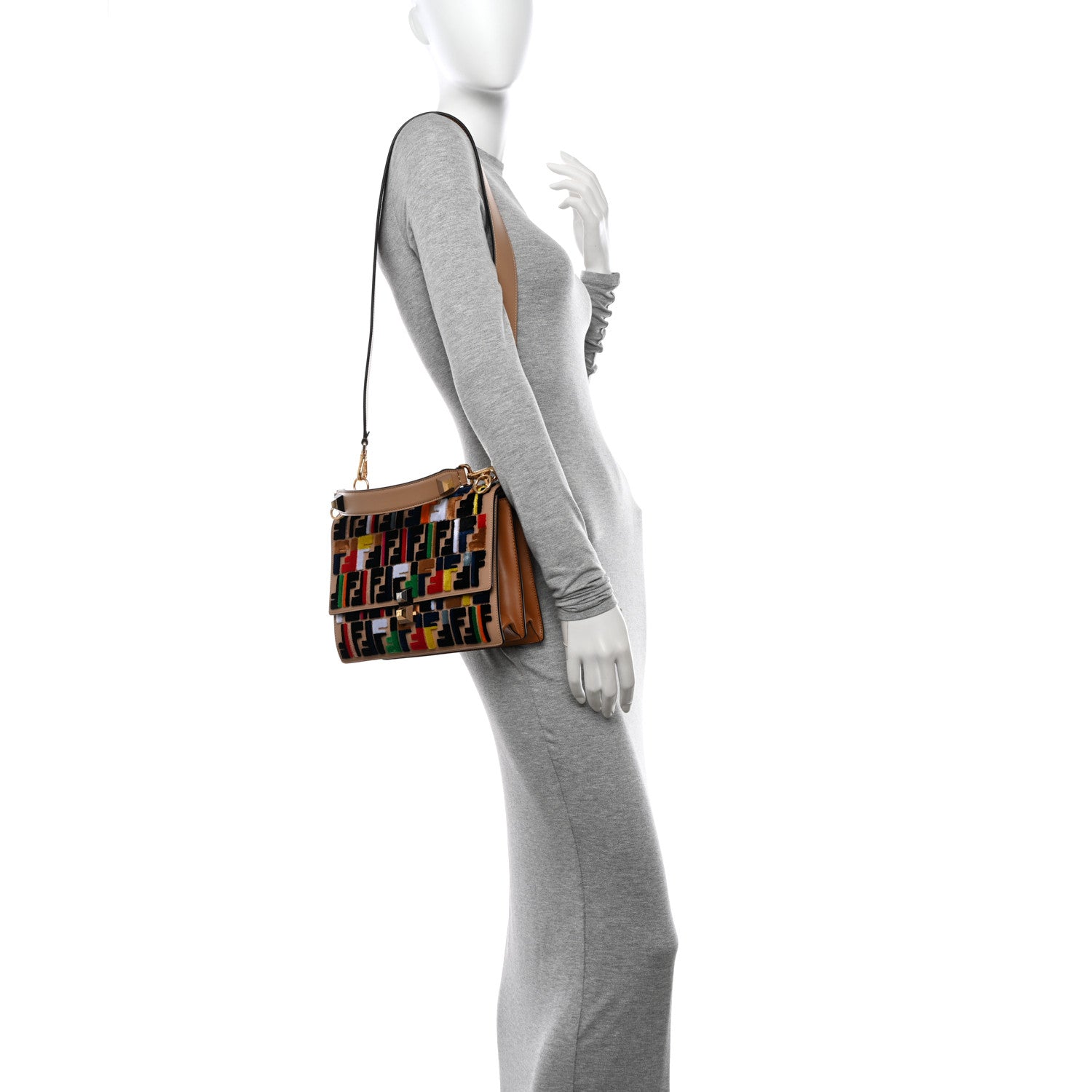 Fendi Vitello Liberty Velvet FF Multicolor Kan I Shoulder Bag Multicolor Cuoio 2 of 10