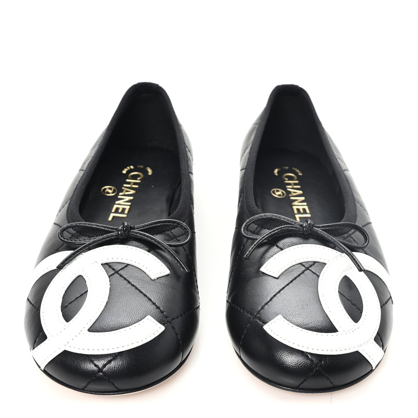 Lambskin Quilted CC Cambon Ballet Flats 35.5 Black White