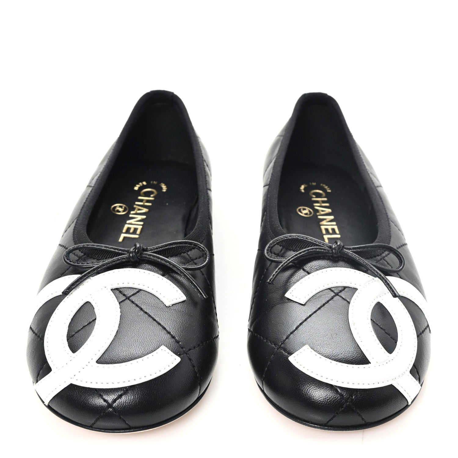Chanel Lambskin Quilted CC Cambon Ballet Flats 35.5 Black White 3 of 10