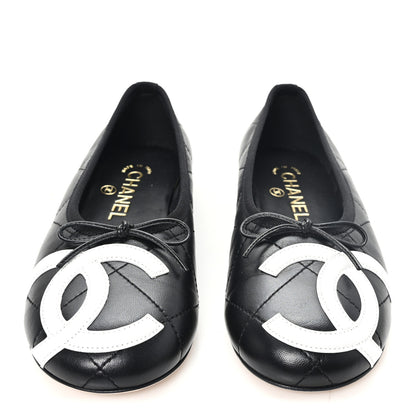 Chanel Lambskin Quilted CC Cambon Ballet Flats 35.5 Black White 3 of 10