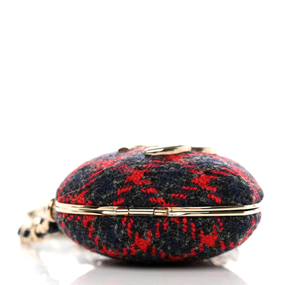 Chanel Tweed Lambskin CC Heart Mirror Locket Necklace Gold Grey Red Black 4 of 9