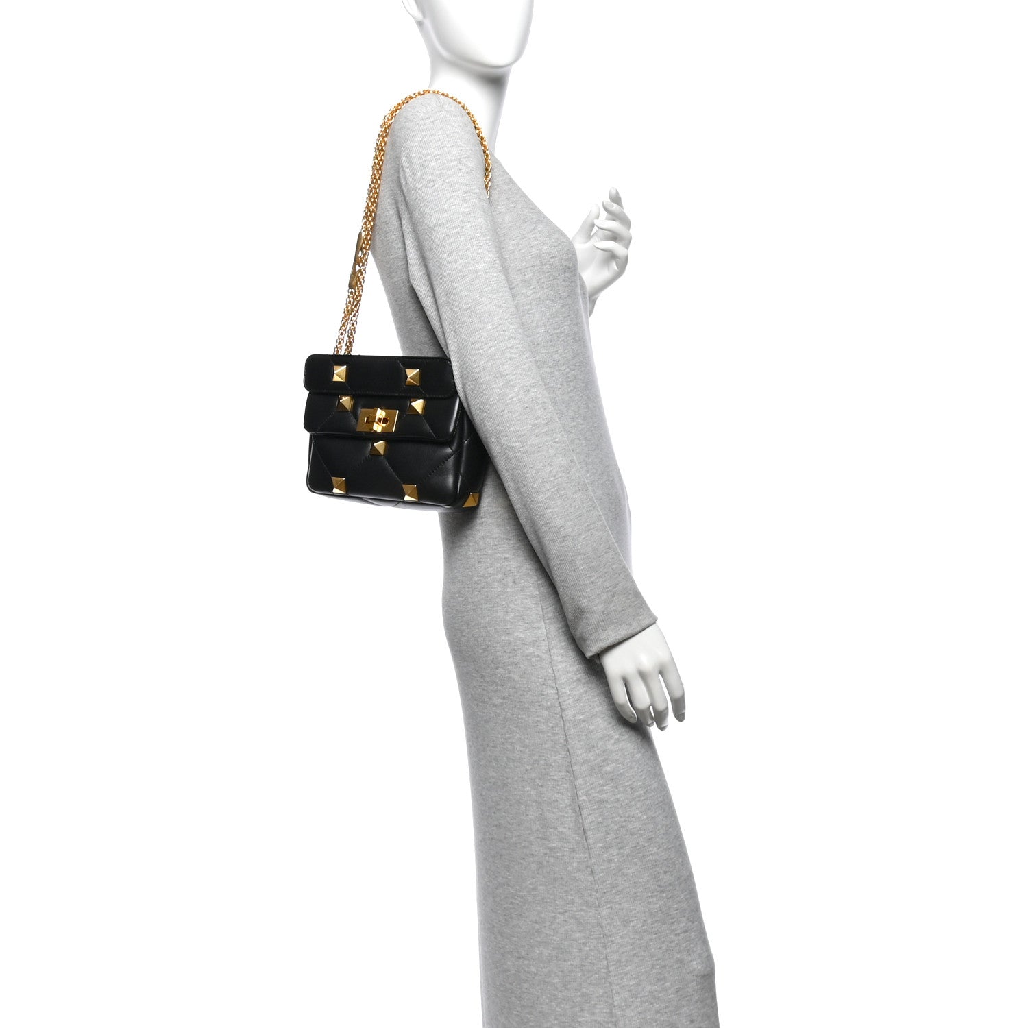 Valentino Garavani Nappa Small Roman Stud Shoulder Bag Black 2 of 9