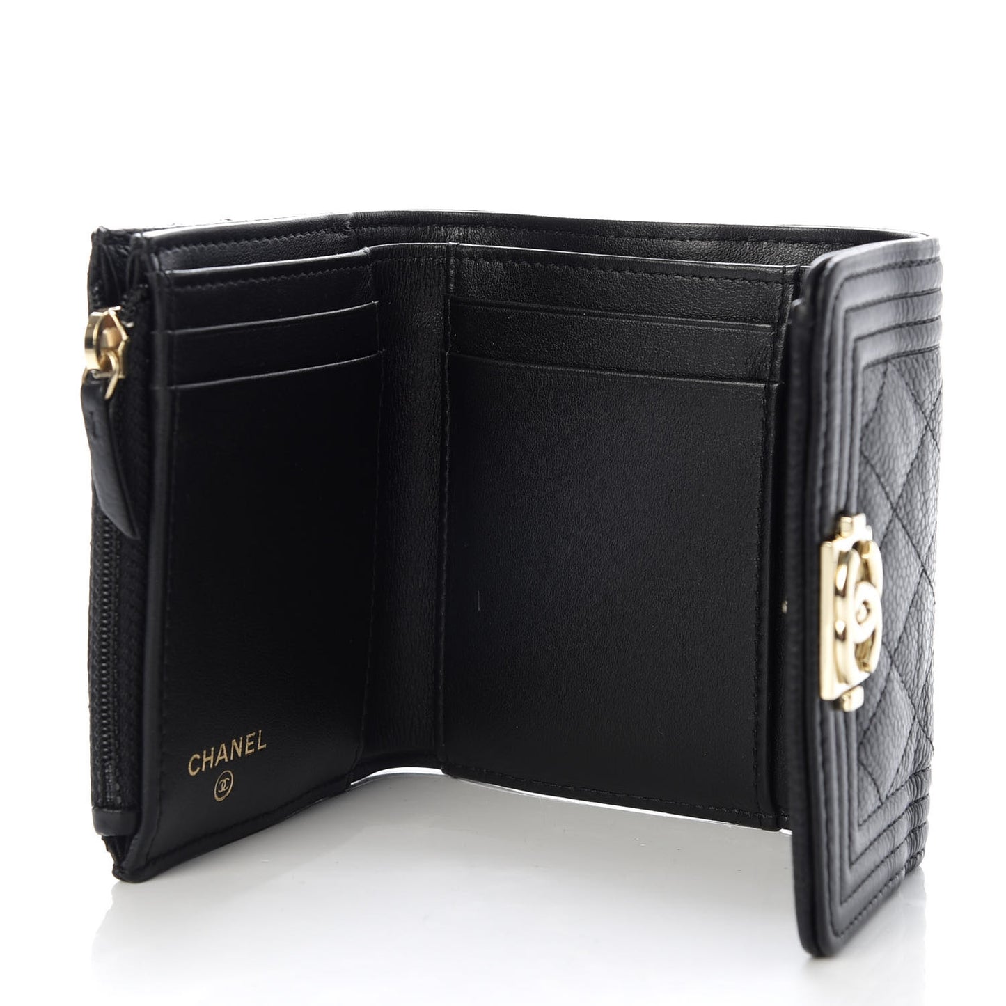 Caviar Quilted Compact Boy Wallet Black