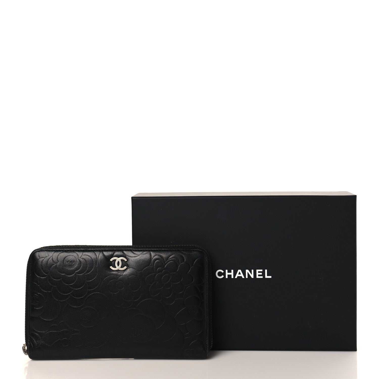 Chanel Lambskin Camellia Embossed Zip Around Organizer Wallet Black 8 of 8