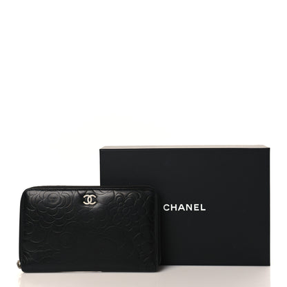 Chanel Lambskin Camellia Embossed Zip Around Organizer Wallet Black 8 of 8
