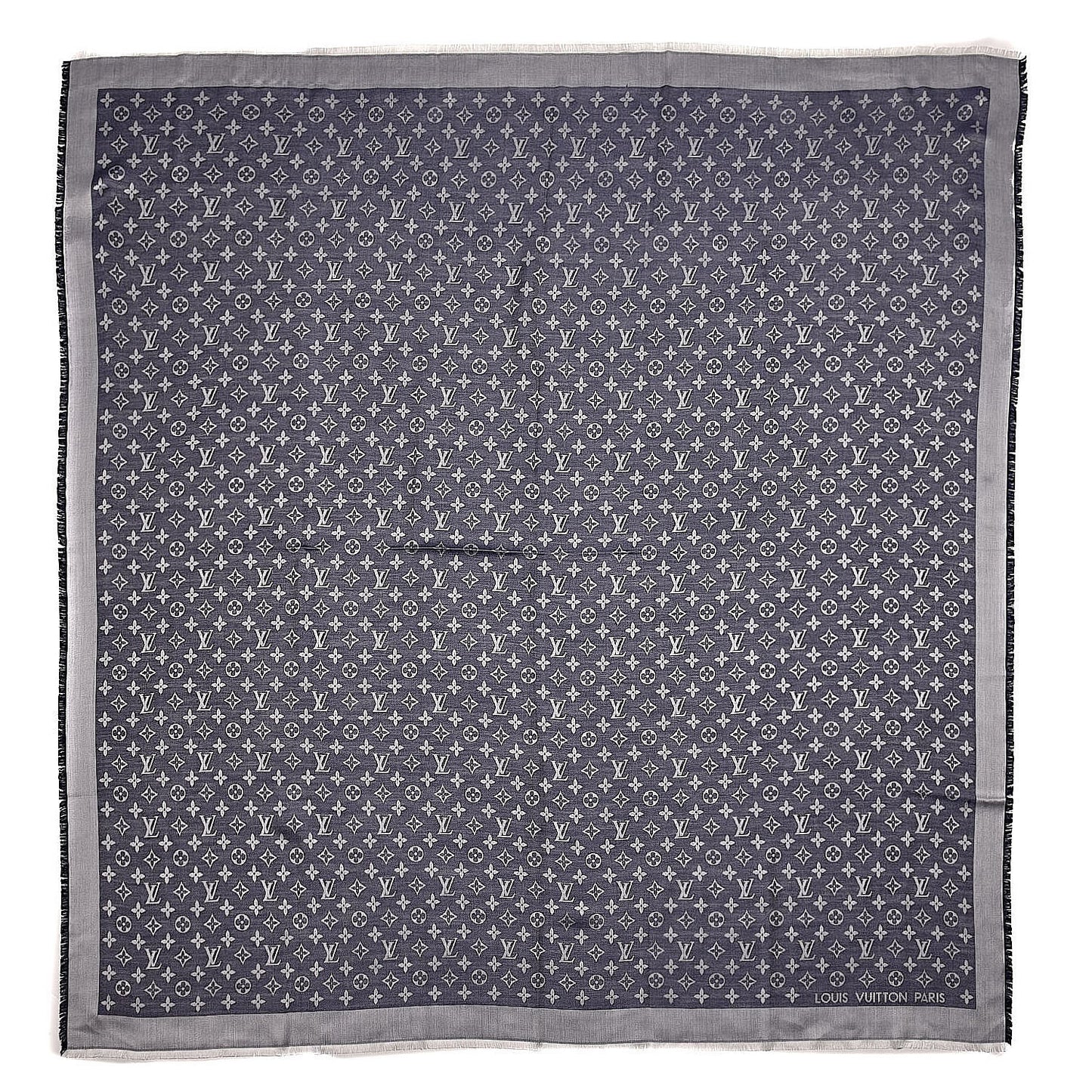 Wool Silk Monogram Denim Shawl Blue