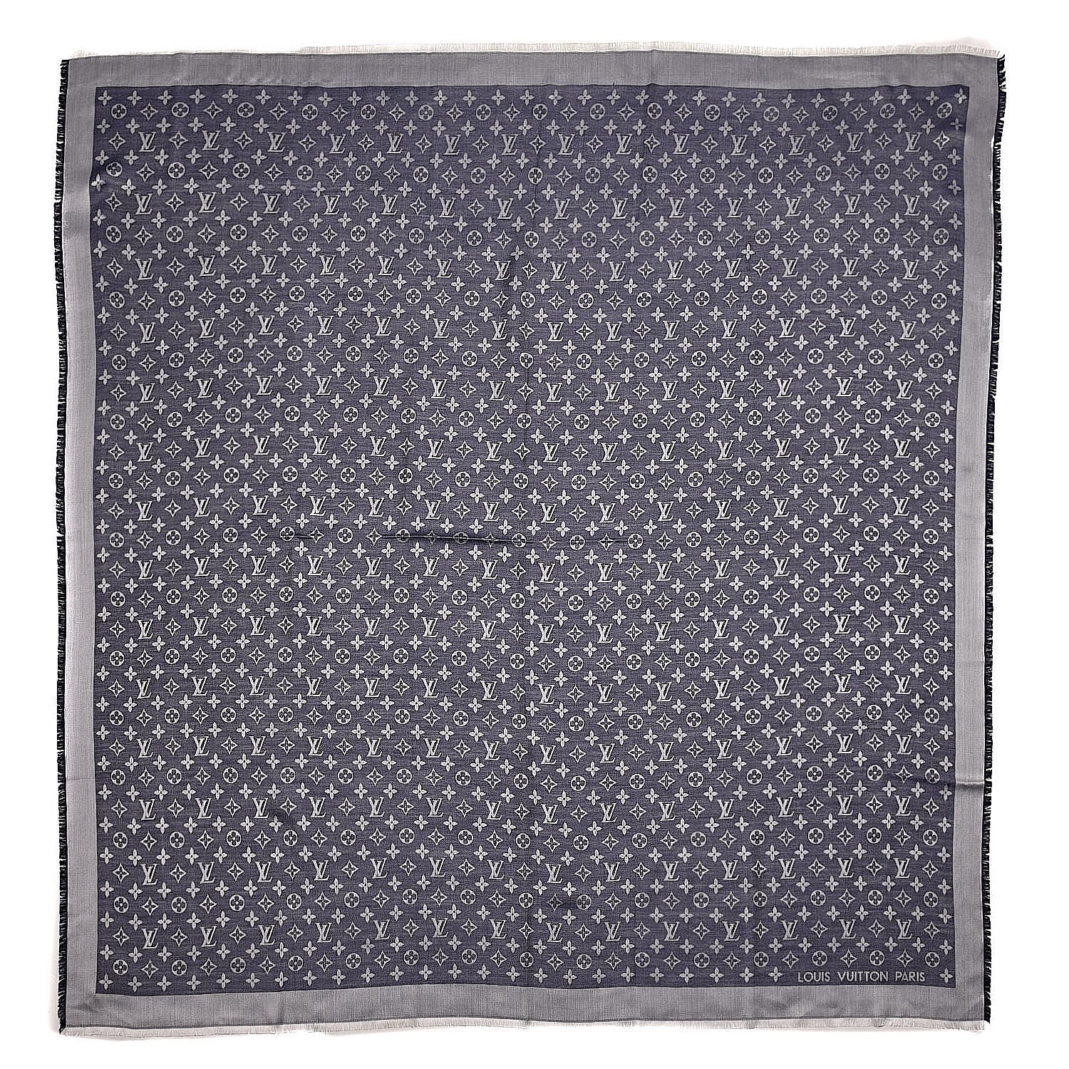 Louis Vuitton Wool Silk Monogram Denim Shawl Blue 1 of 4