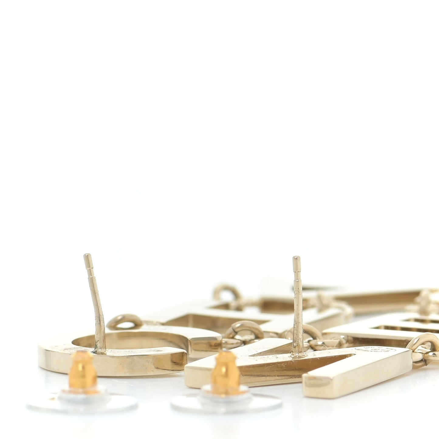 Metal Cha-Nel Logo Drop Earrings Gold