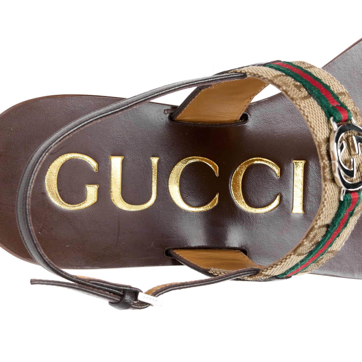 Gucci Original GG Canvas Web Interlocking G Womens Thong Sandals 36.5 Beige Ebony Vert Cocoa 7 of 10