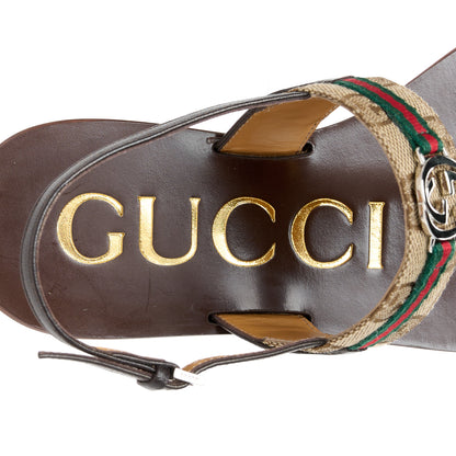 Gucci Original GG Canvas Web Interlocking G Womens Thong Sandals 36.5 Beige Ebony Vert Cocoa 7 of 10