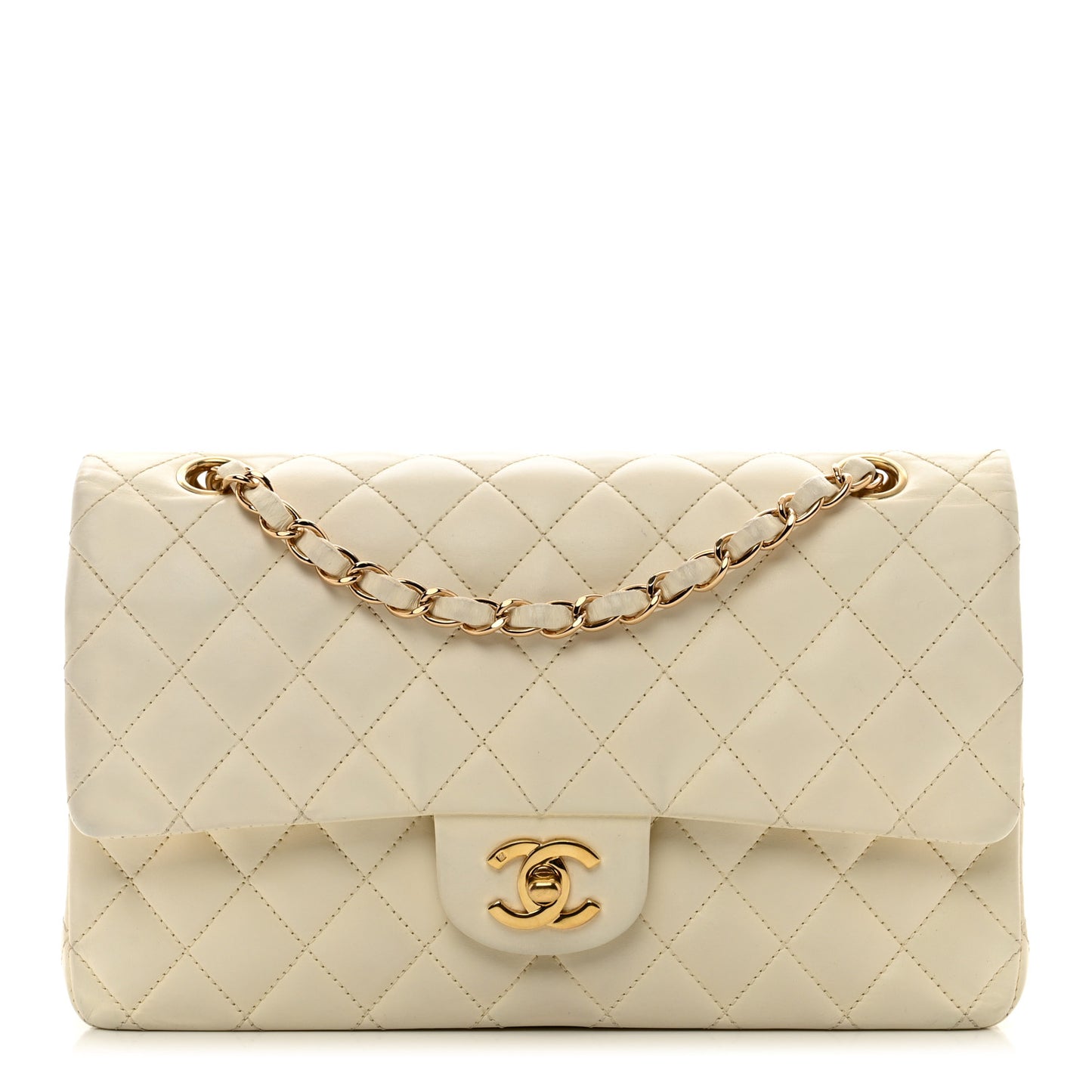 Lambskin Quilted Medium Double Flap White