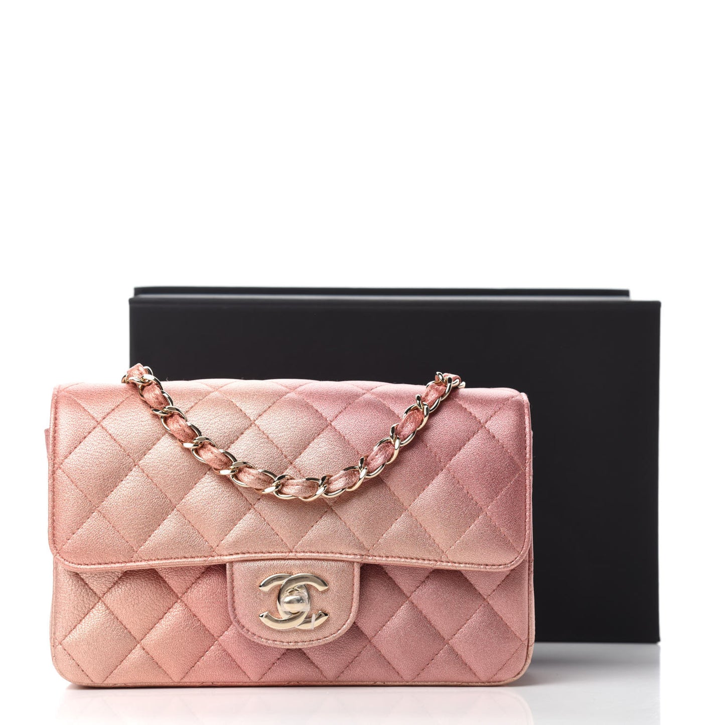 Metallic Lambskin Quilted Ombre Mini Rectangular Flap Pink