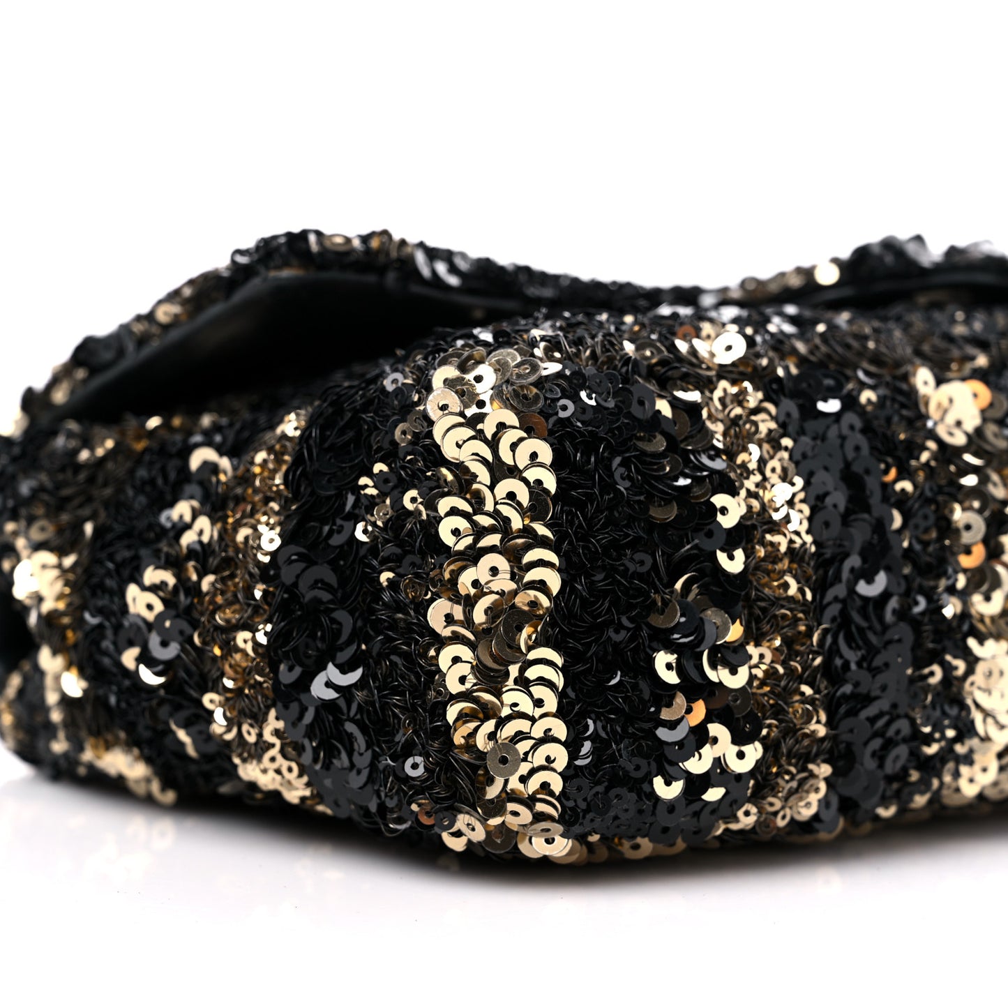 Sequin Striped Medium Flap Black Gold