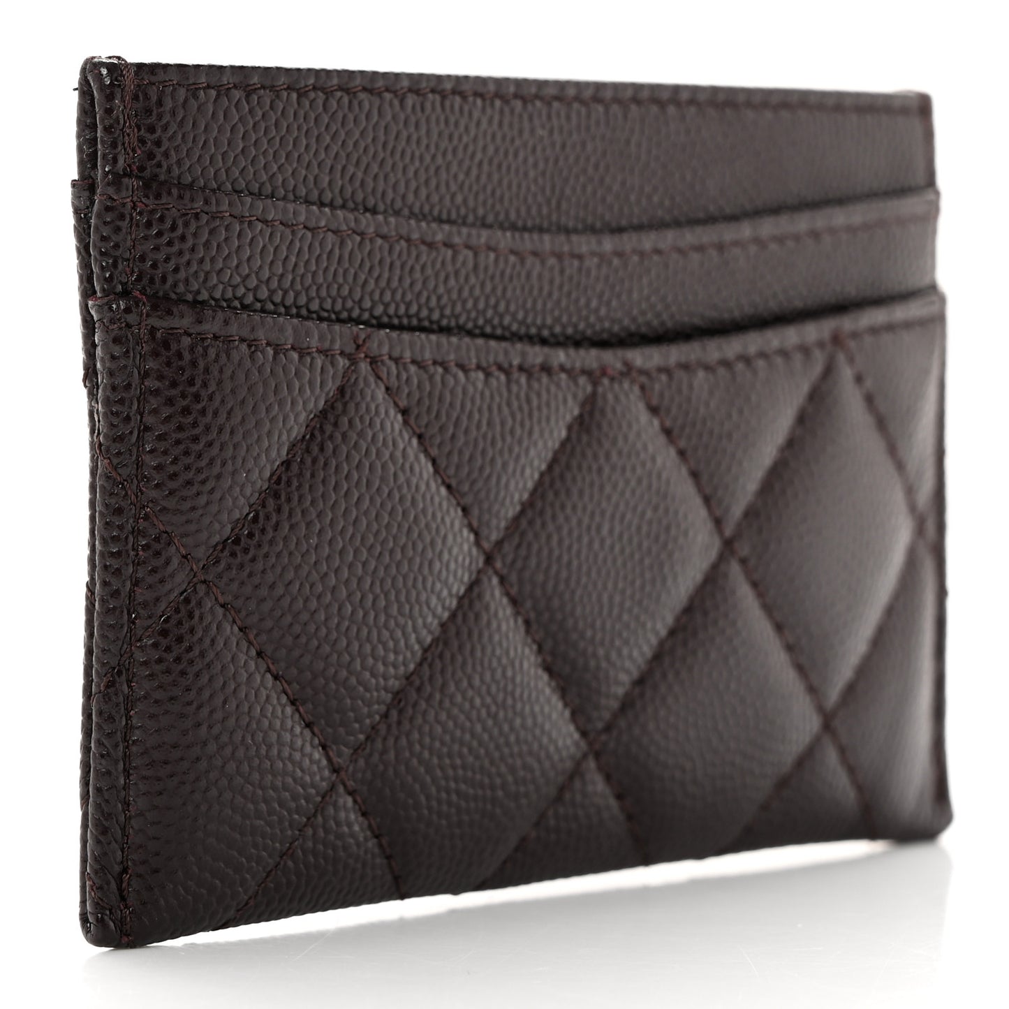 Caviar Quilted Card Holder Dark Brown