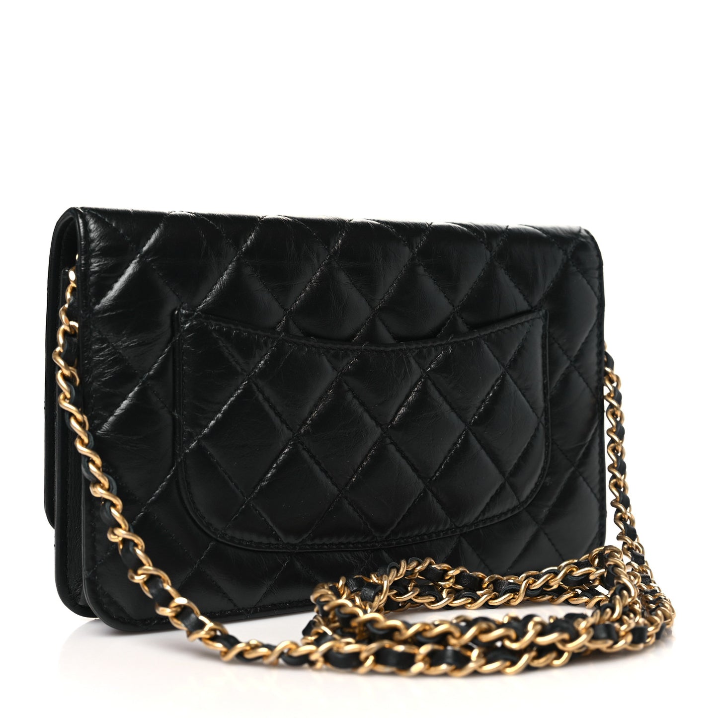 Aged Calfskin Quilted Lucky Charms 2.55 Reissue Wallet On Chain WOC Black