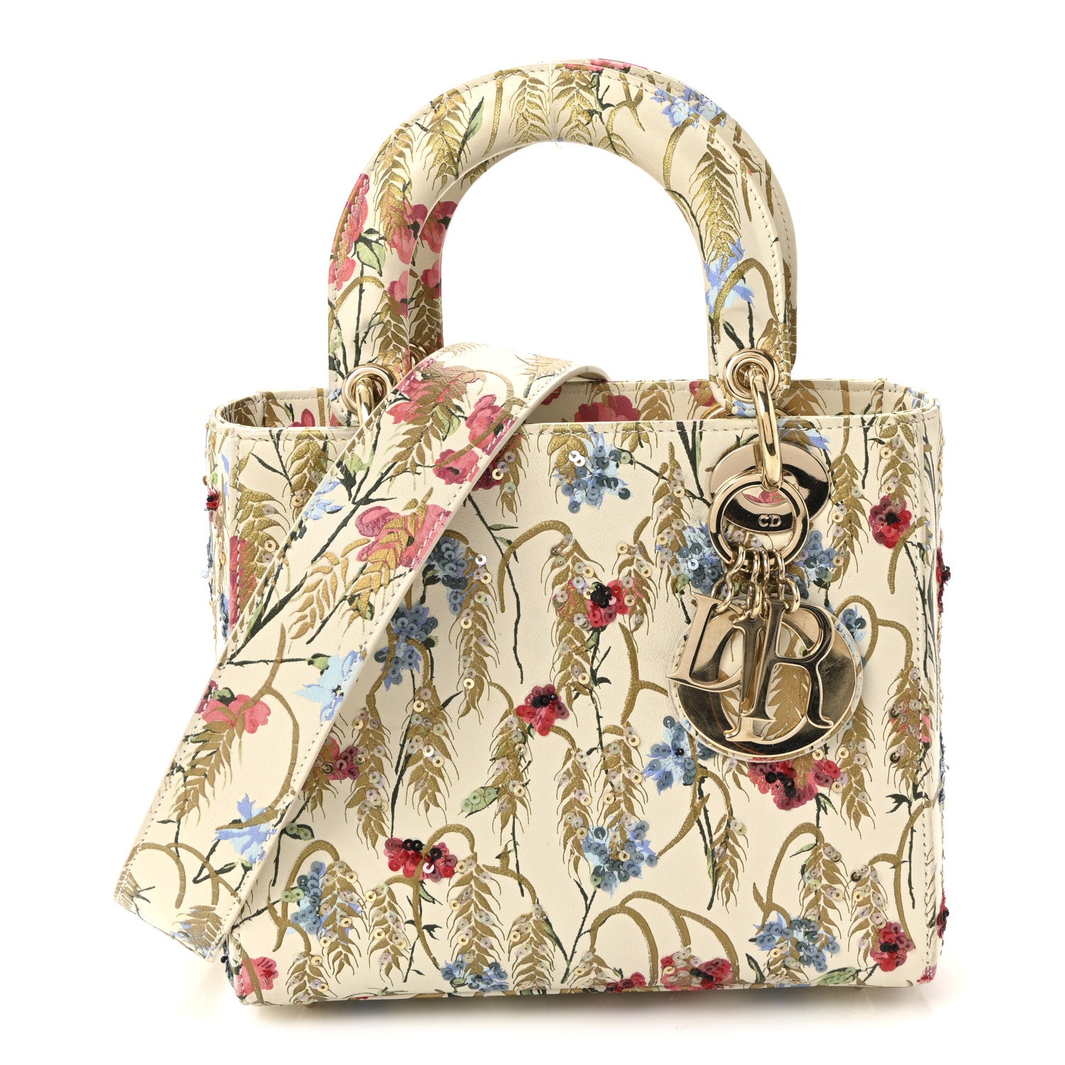Christian Dior Calfskin Hibiscus Printed Embroidered My ABCDior Lady Dior Beige Multicolor 1 of 9