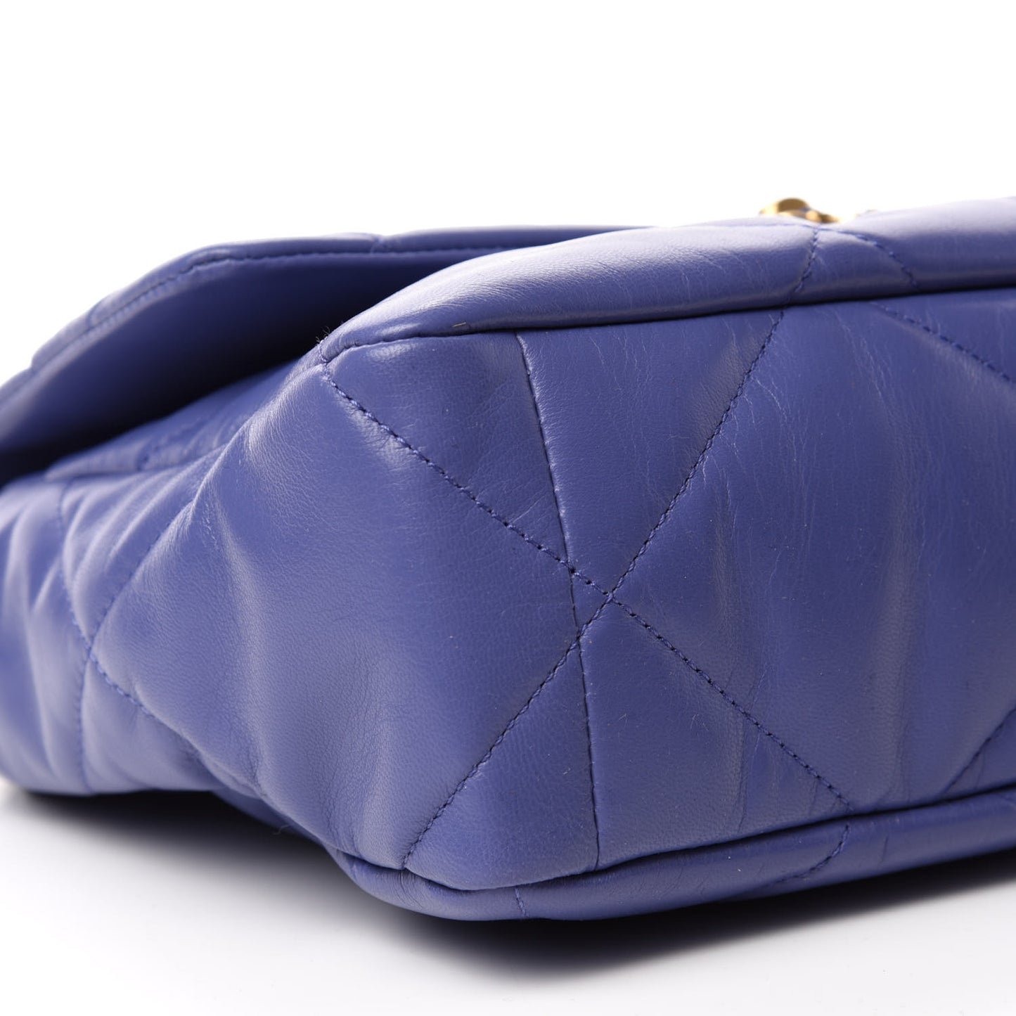 Shiny Goatskin Quilted Large Chanel 19 Flap Blue
