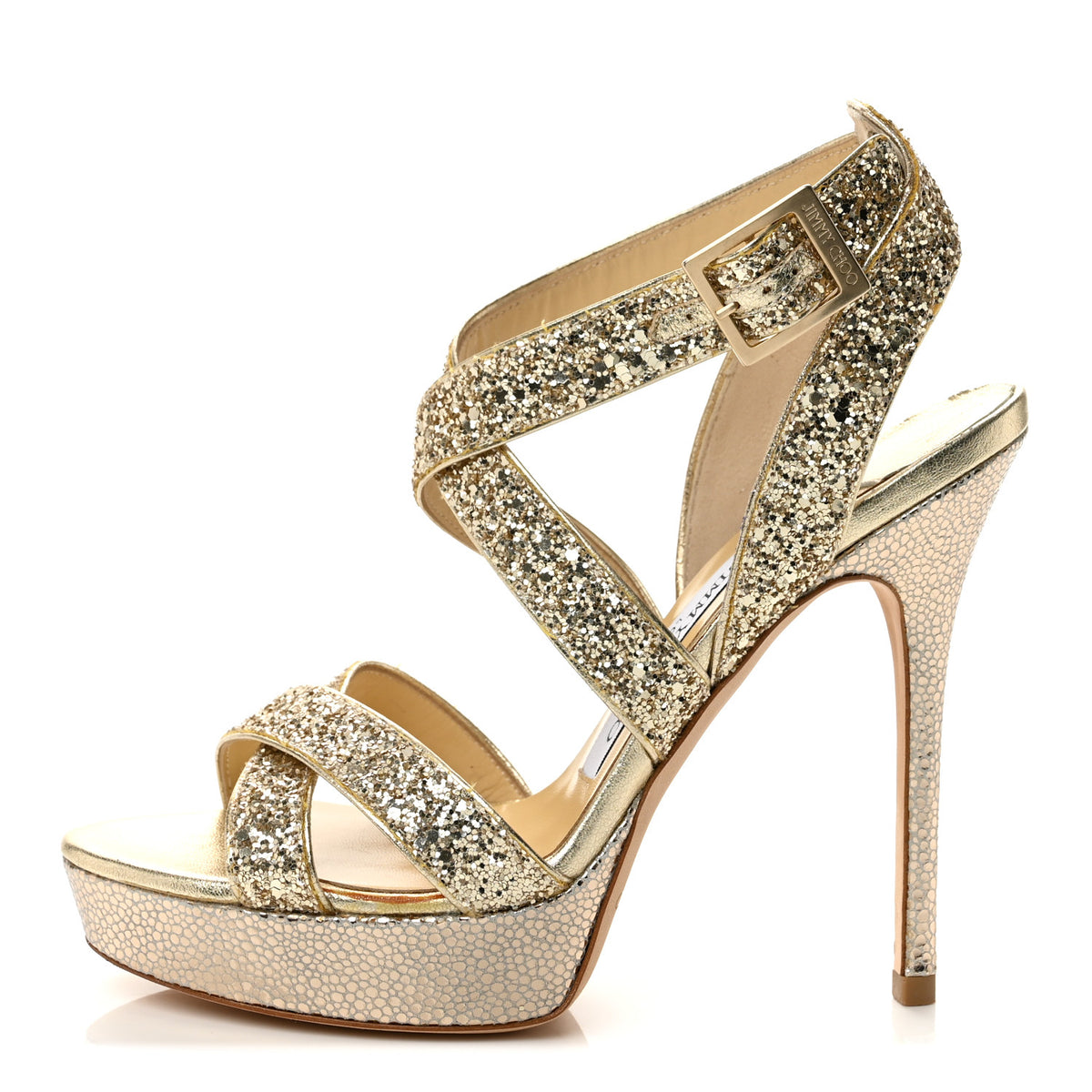 Jimmy Choo Glitter Vamp Platform Sandals 37 Gold 1 of 11