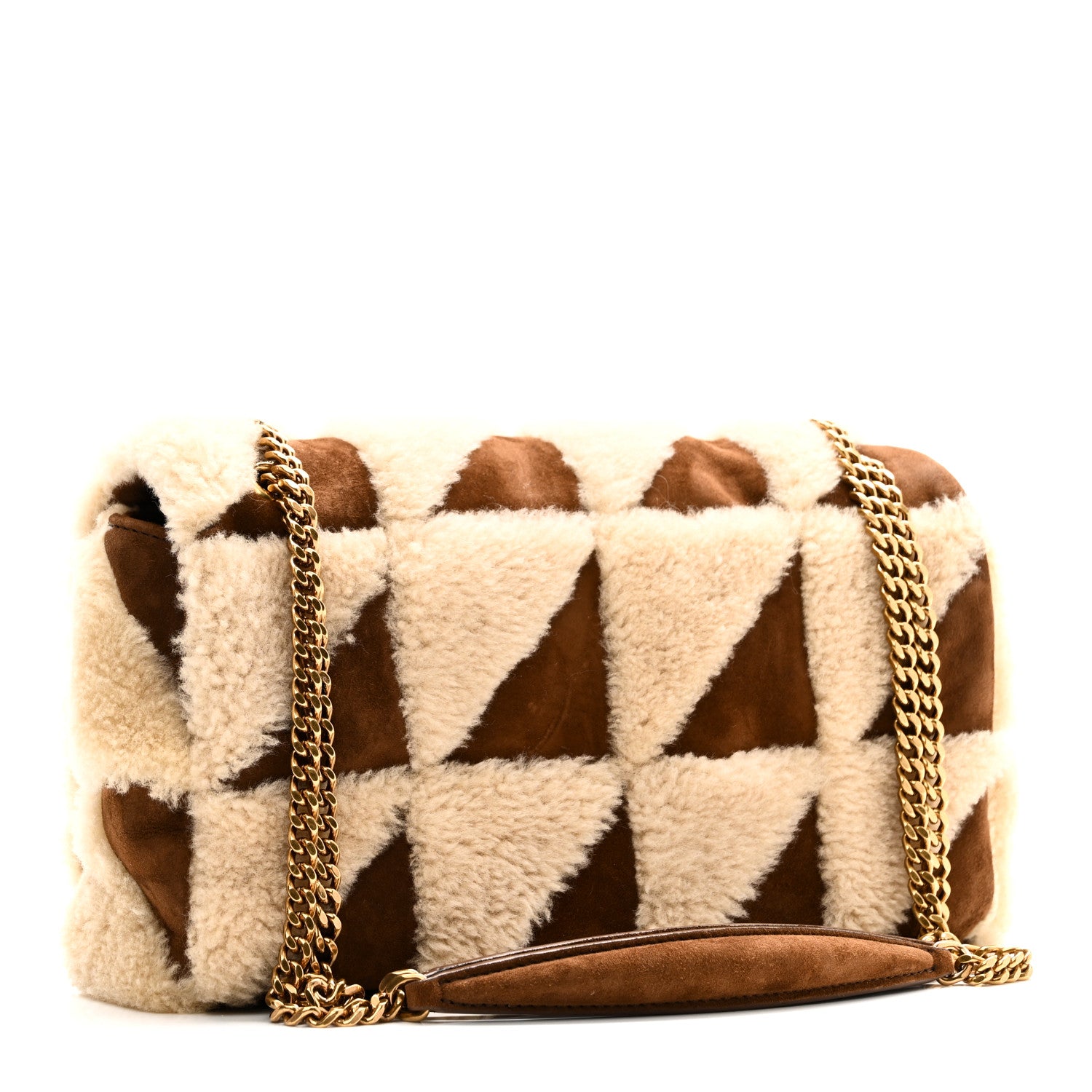 Saint Laurent Suede Shearling Patchwork Monogram Medium Jamie Brown Beige 3 of 10