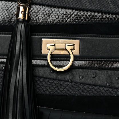 Salvatore Ferragamo Python Crocodile Ostrich Medium Sofia Satchel Black 7 of 9