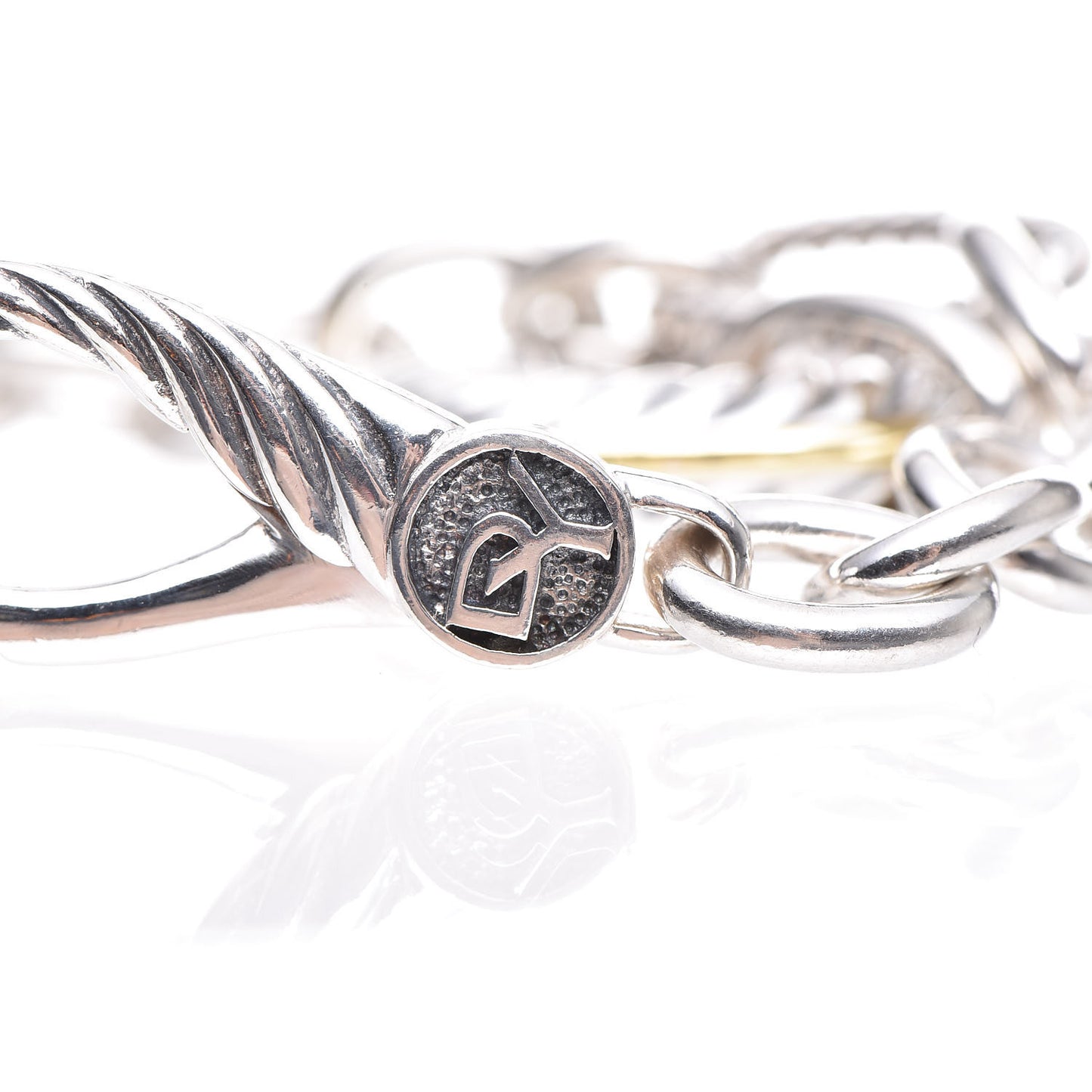 Sterling Silver 18K Yellow Gold Carved Cable Disc Bracelet