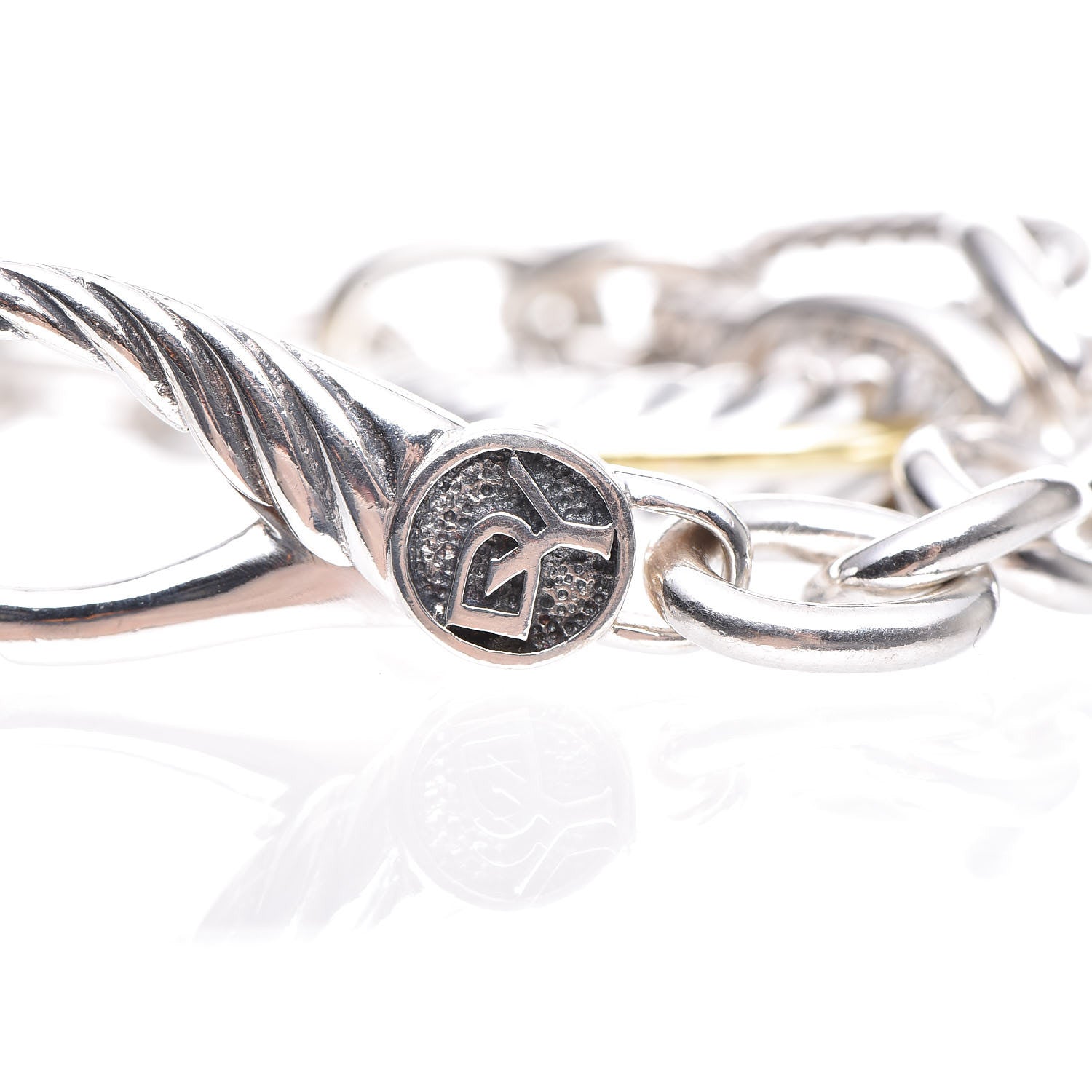 David Yurman Sterling Silver 18K Yellow Gold Carved Cable Disc Bracelet 5 of 7