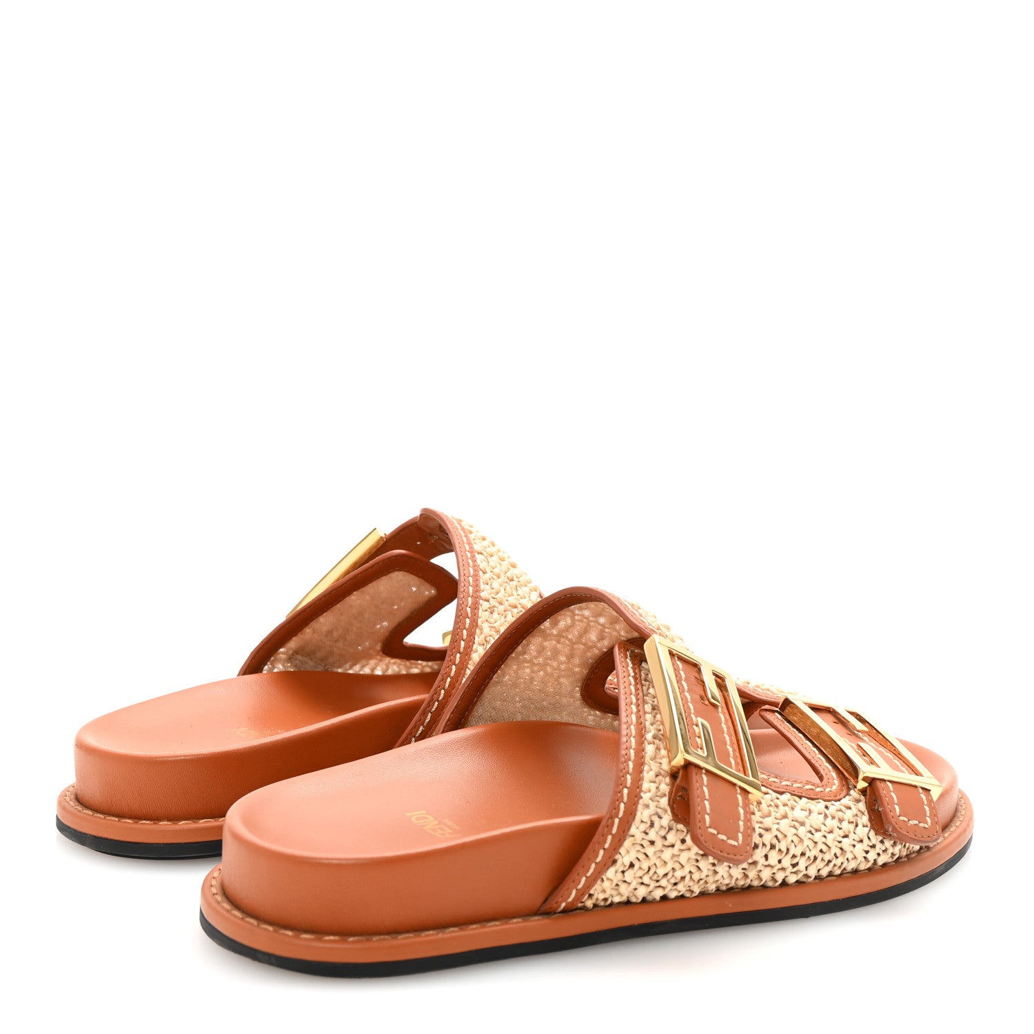 Fendi Raffia Vitello Womens Fendi Feel Buckled Slide Sandals 37