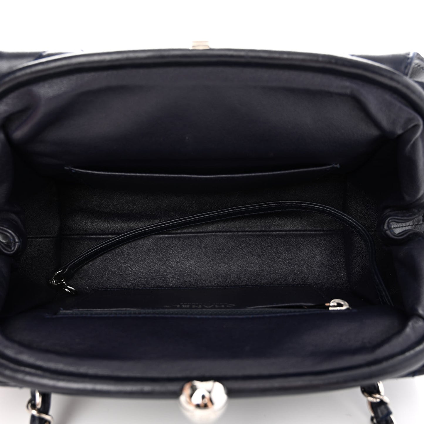 Calfskin Quilted Kisslock Frame Chain Bag Navy