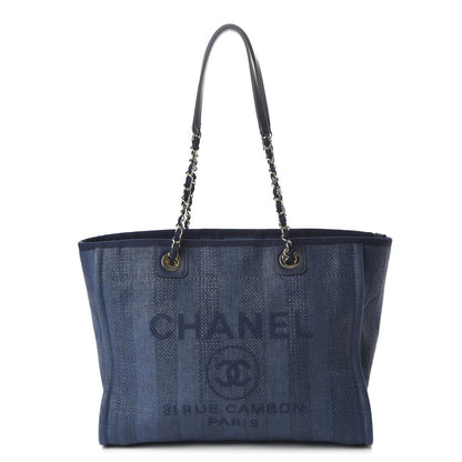 Chanel Mixed Fibers Striped Small Deauville Tote Navy Blue 1 of 11