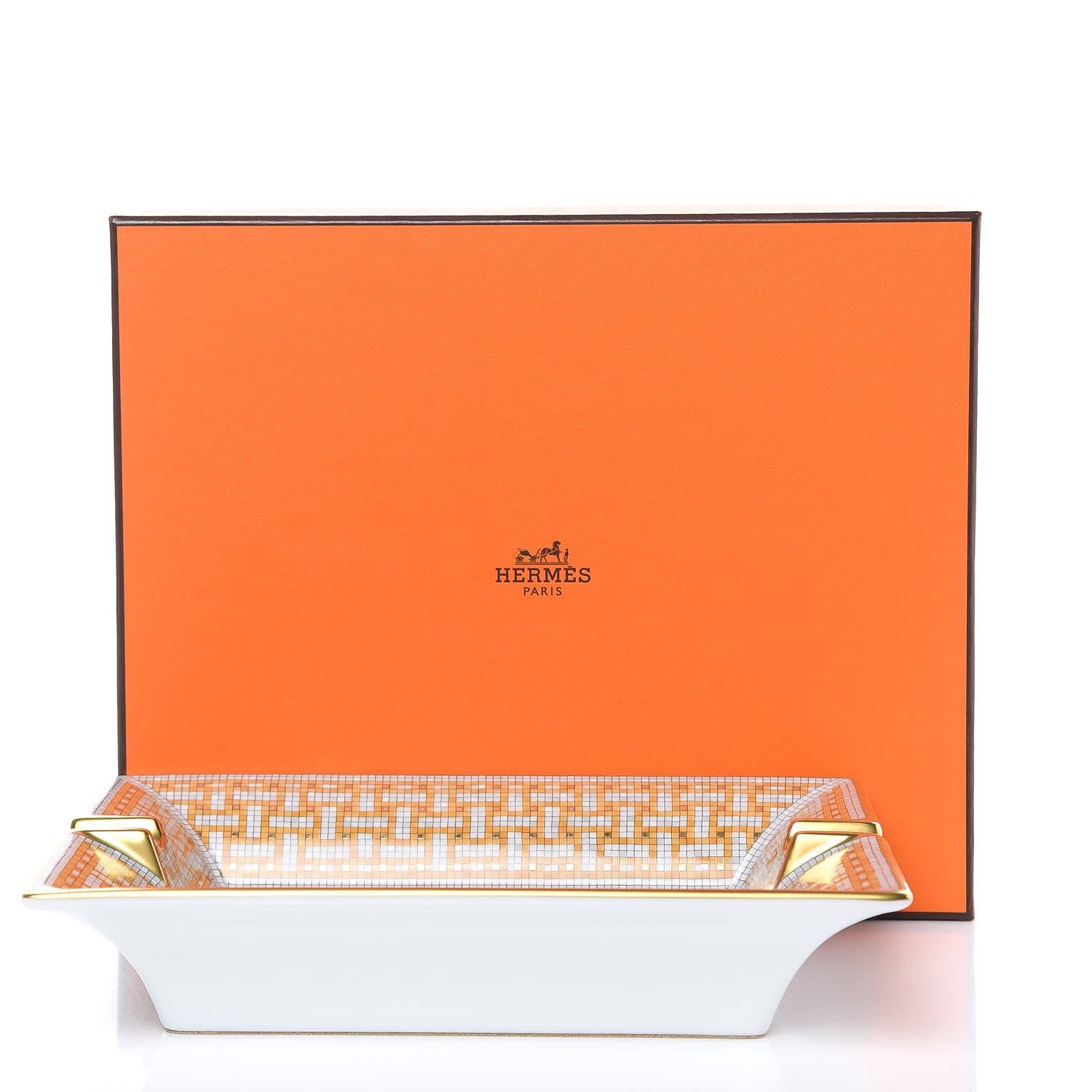 Hermes Porcelain Mosaique Au 24 Gold Ashtray 5 of 5