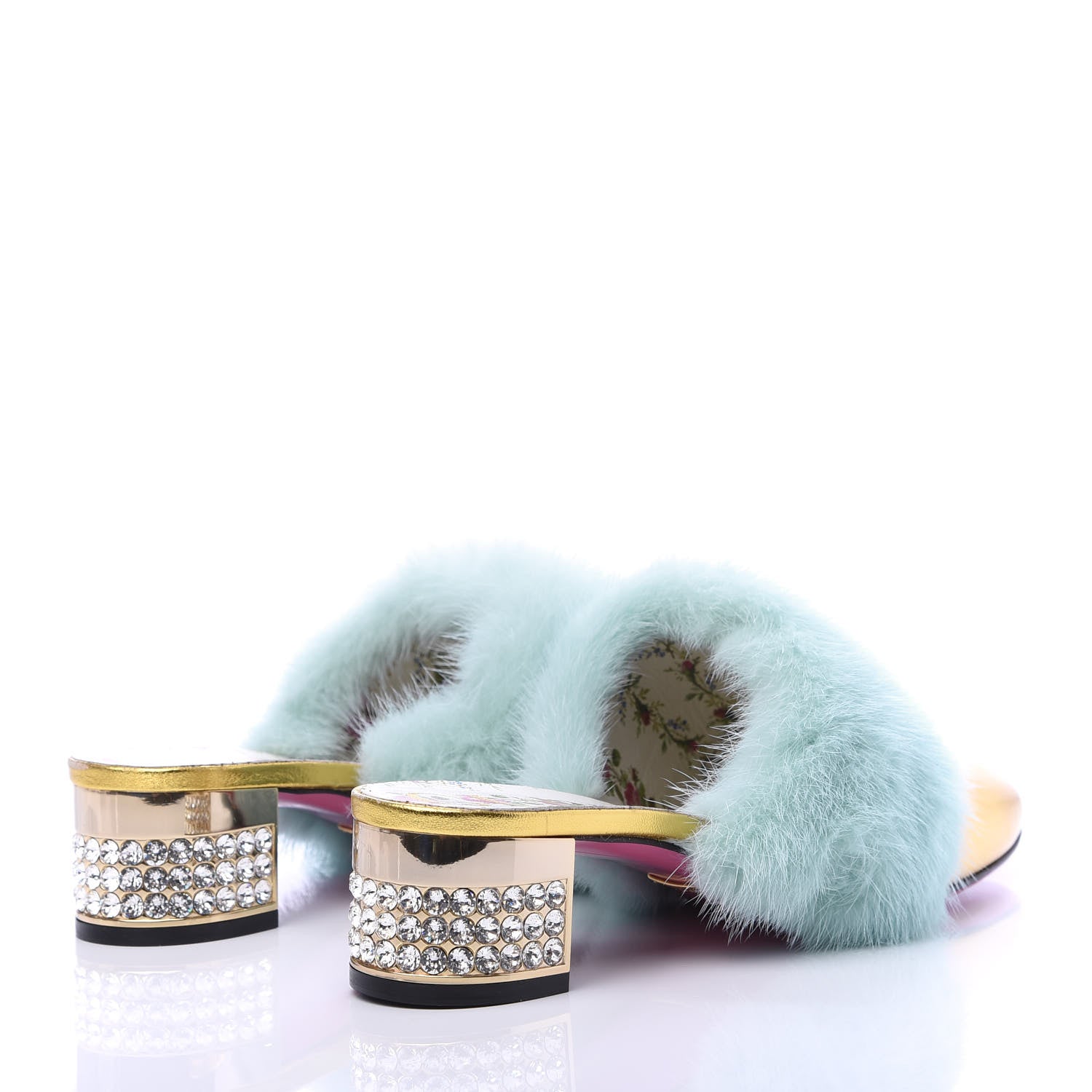 Gucci Mink Nappa Crystal Candy Mules 40 Vibrant Turquoise Gold 4 of 9