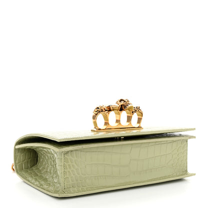 Alexander McQueen Shiny Crocodile Embossed Jeweled Satchel Sage 4 of 10